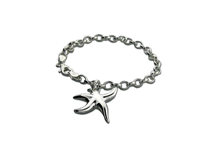 Rhodium Plated Star Fish Charm Bracelet